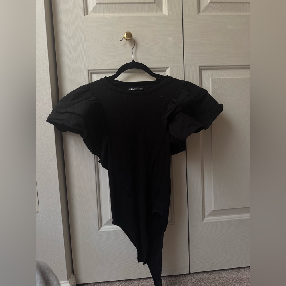 Zara Black Puff Sleeve Bodysuit